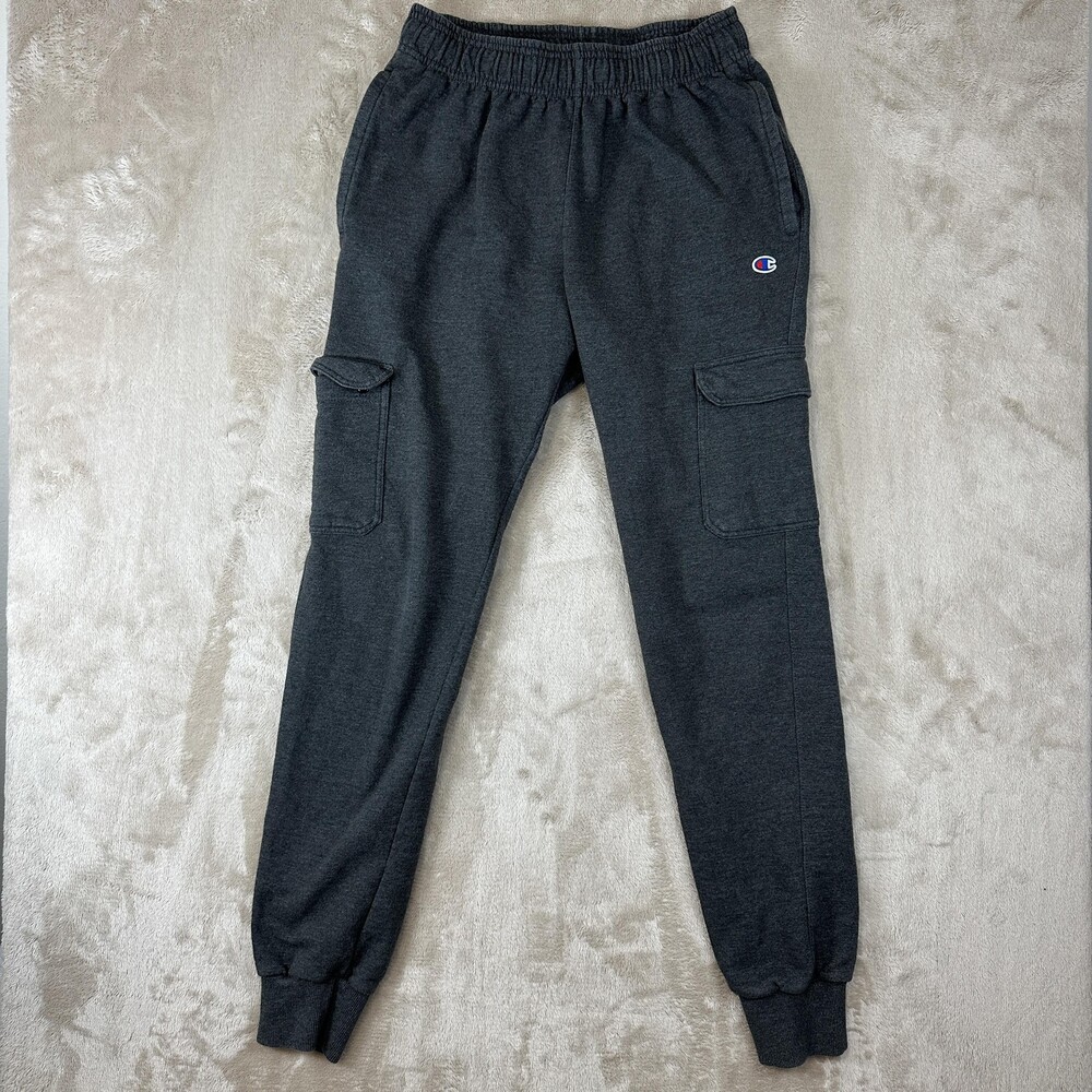 Champion Pants Mens Medium Gray Cargo Joggers Sweatpants Elastic Waist P59387